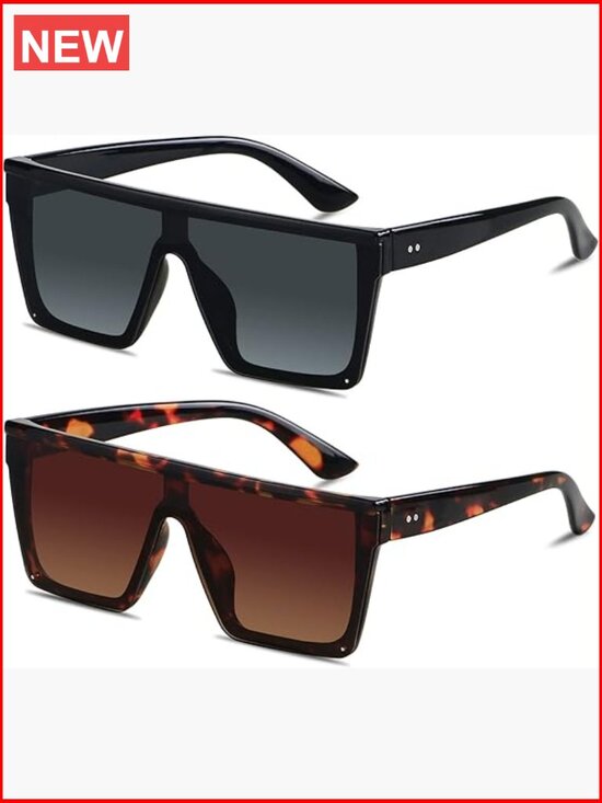 Oversized Square Flat Top Shield Sunglasses UV Protection for Women Men main image 7